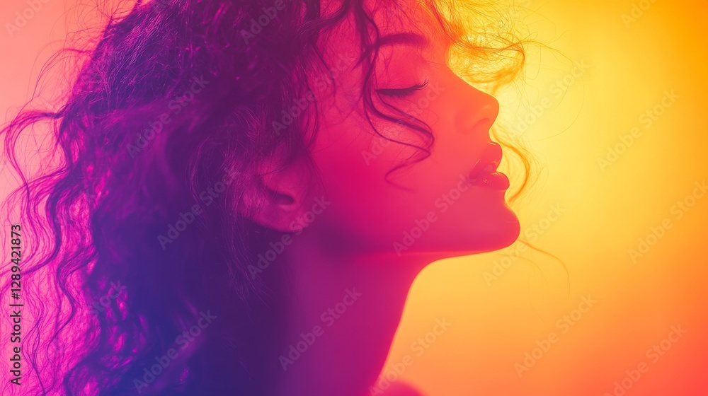 Beautiful woman poses in a neon light color scheme Beautiful woman poses in a neon light color scheme