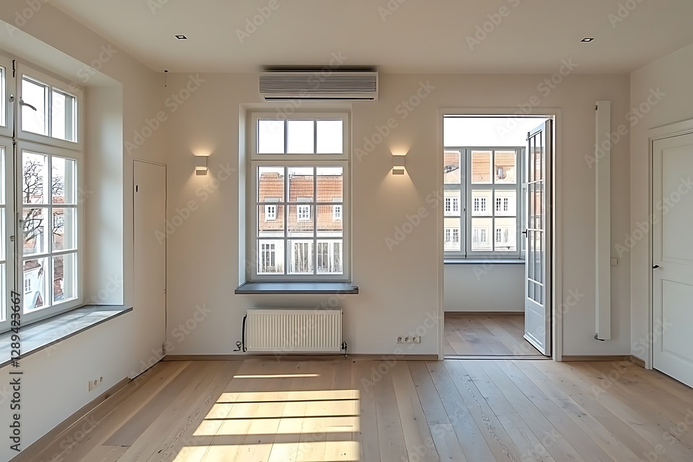 Obraz premium Large windows letting sunlight inside high resolution photo