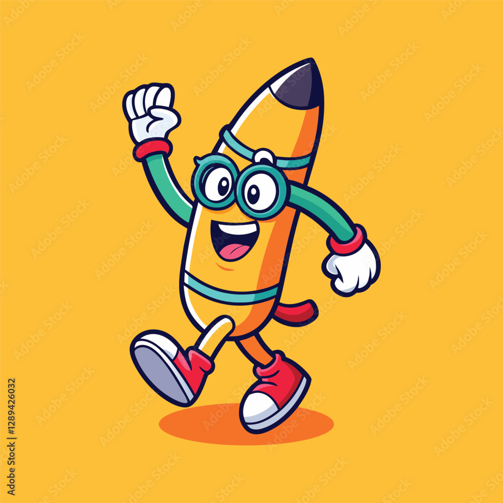 Cute Crayon Mascot Running Happily pencil design Cute Crayon Mascot Running Happily pencil design