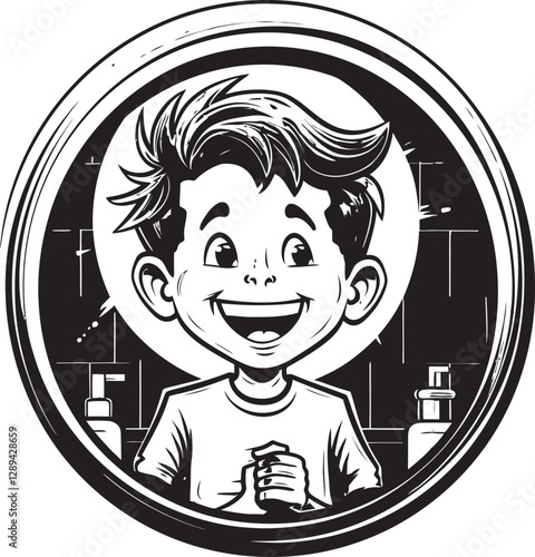 Through the Glass A Young Boy  Fascination with His Pearly Whites