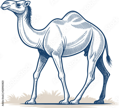 Detailed Line Art Illustration of a Majestic Camel