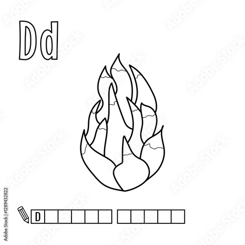 Alphabet for coloring, letter D, vector illustration