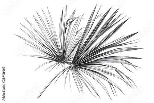 A modern botanical illustration Serenoa repens (Saw Palmetto), drawn in ultra HD with fine black lines, isolated on a white background to highlight the detailed plant structure