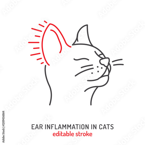 Ear infection in cat. Linear icon, pictogram, symbol.