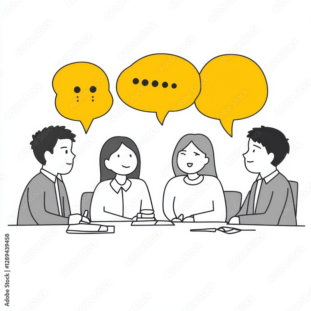Minimalistic vector business meeting illustration in yellow and gray Minimalistic vector business meeting illustration in yellow and gray
