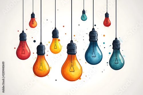 Colorful Hanging Light Bulbs Symbolizing Creativity
