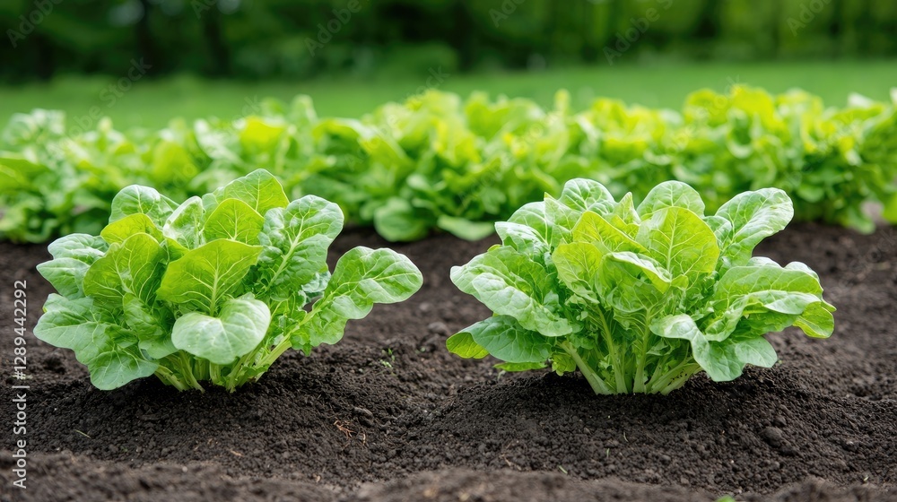 Lush green spinach plants growing in a garden Lush green spinach plants growing in a garden