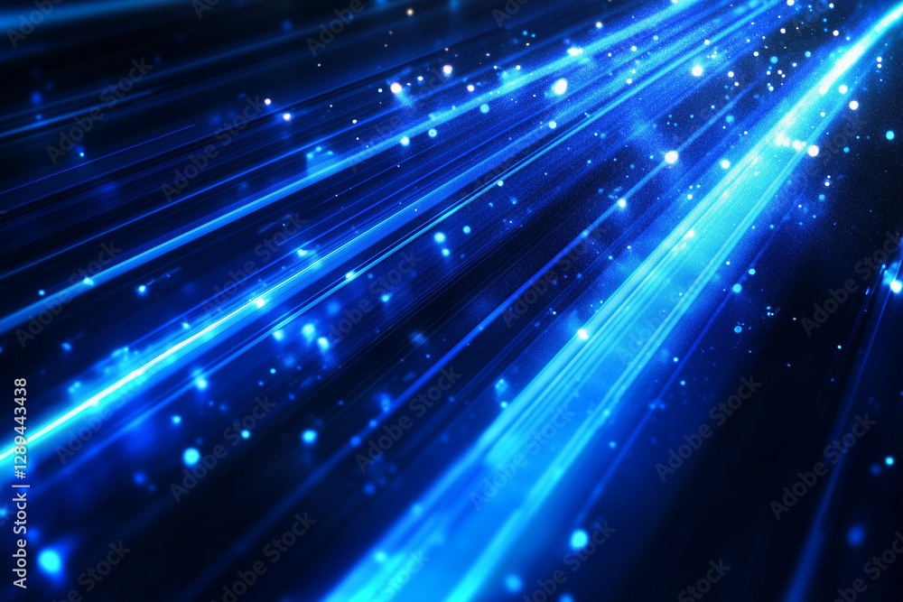 Obraz premium Abstract blue light streaks on a black background. Dynamic neon lines design. Modern digital wallpaper for tech concepts