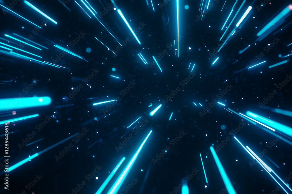 Fototapeta premium Abstract blue light streaks on a black background. Dynamic neon lines design. Modern digital wallpaper for tech concepts