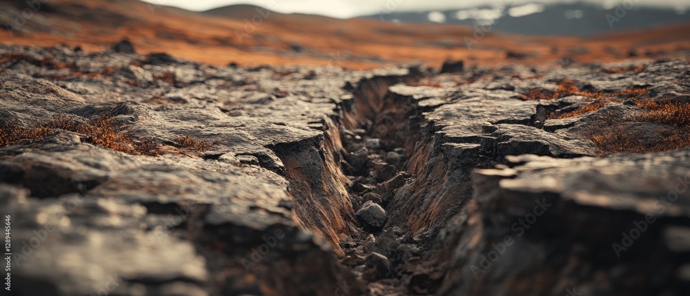 Cracked earth stretches across a barren landscape, capturing the raw, rugged beauty of erosion against a backdrop of gentle, rolling hills. Cracked earth stretches across a barren landscape, capturing the raw, rugged beauty of erosion against a backdrop of gentle, rolling hills.