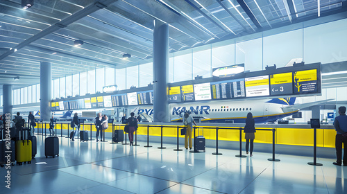 Bustling Scene at an International Airline Check-In Area, Embodiment of Modern Travel