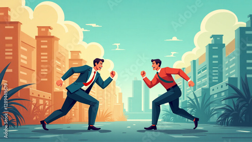 "Businessman Competes for Market Share, Engaged in Investment Conflict and Trade War for Economic Benefits and Corporate Dominance"