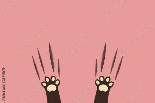 Two cute cat paws with scratch marks on a soft pink background, perfect for cat lovers