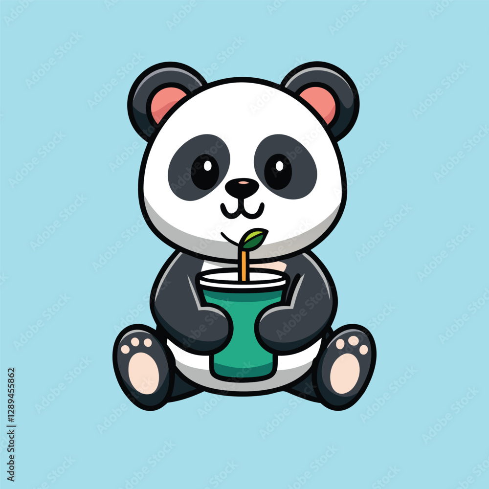 Fototapeta premium Cute Panda Drinking Bubble Tea