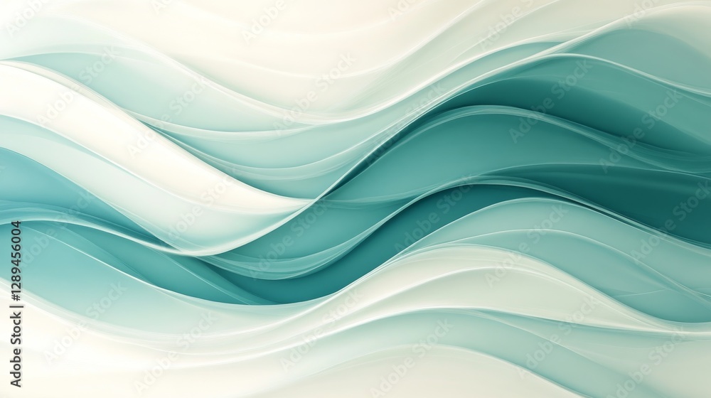 Fototapeta premium Abstract composition shows flowing teal and white curves and lines