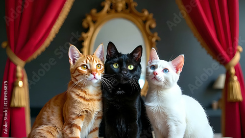 Regal Cats: Orange, Black, and White Portrait