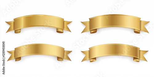 Set of gold banner label ribbons isolated on a white background