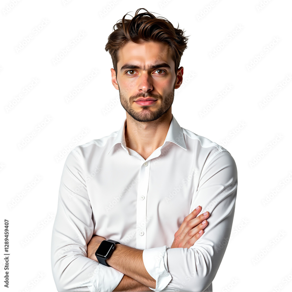 Confident businessman portrait, arms crossed, isolated on transparent background. Professional headshot for corporate website, profile, marketing, and business use. Confident businessman portrait, arms crossed, isolated on transparent background. Professional headshot for corporate website, profile, marketing, and business use.