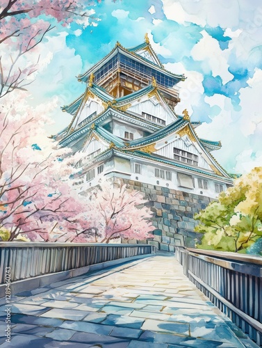 Beautiful cherry blossom flower and vintage building in Spring.