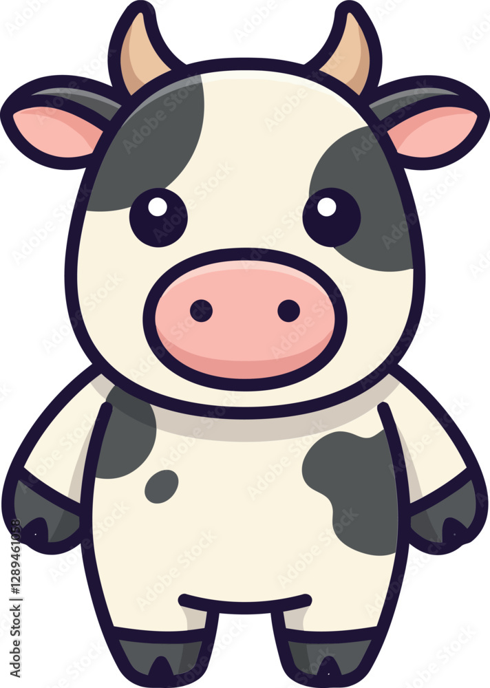 Cute cartoon cow character with rounded features in a minimalistic design style vector art Cute cartoon cow character with rounded features in a minimalistic design style vector art