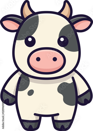 Cute cartoon cow character with rounded features in a minimalistic design style vector art