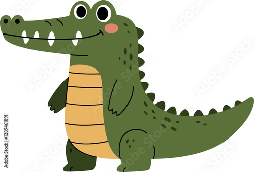 Cute cartoon crocodile character with friendly expression in flat design vector art