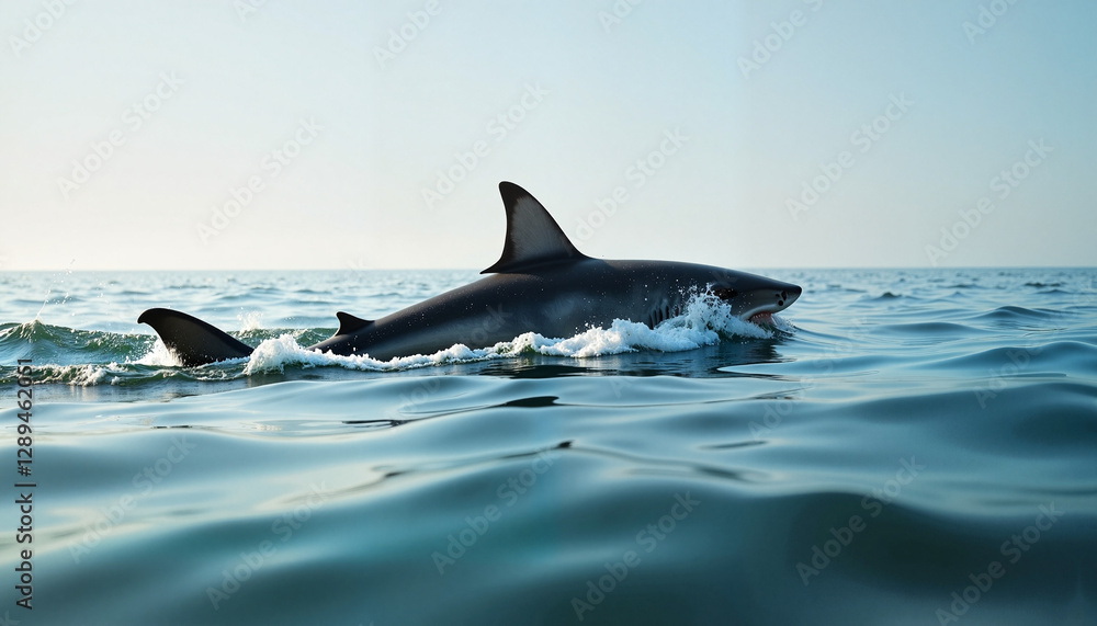 Fototapeta premium Shark swimming in calm ocean waters