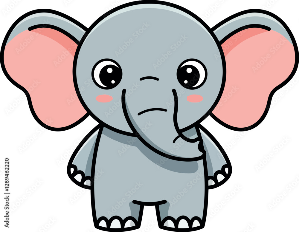 Cute grey elephant with large ears in a flat design style vector illustration Cute grey elephant with large ears in a flat design style vector illustration