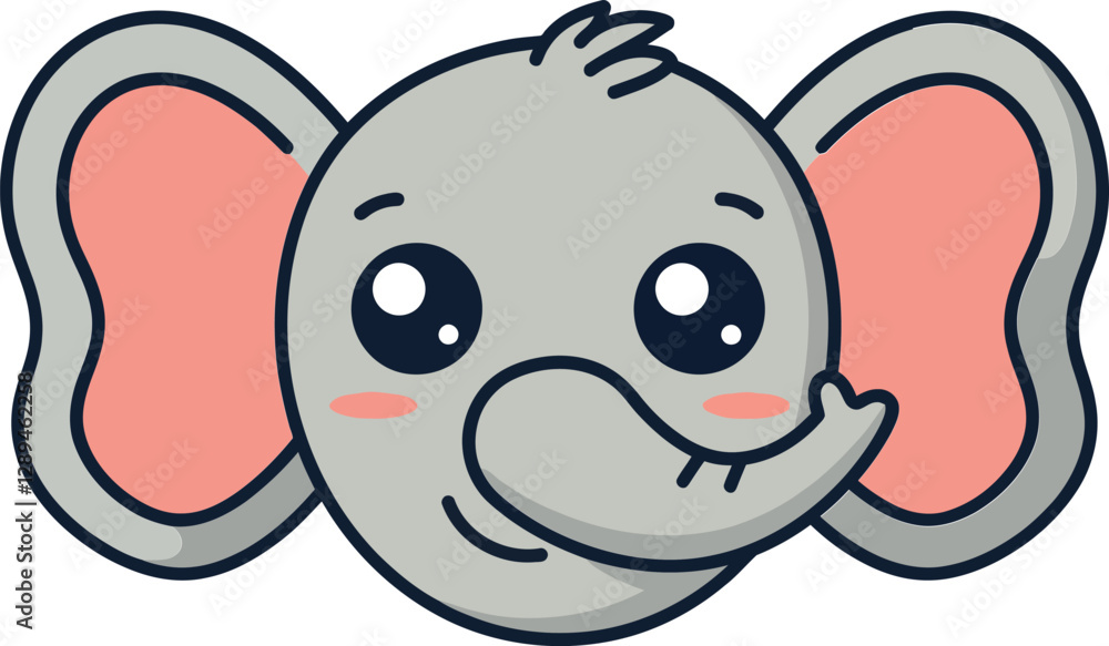Cute cartoon elephant with big ears and expressive eyes in flat vector art style Cute cartoon elephant with big ears and expressive eyes in flat vector art style