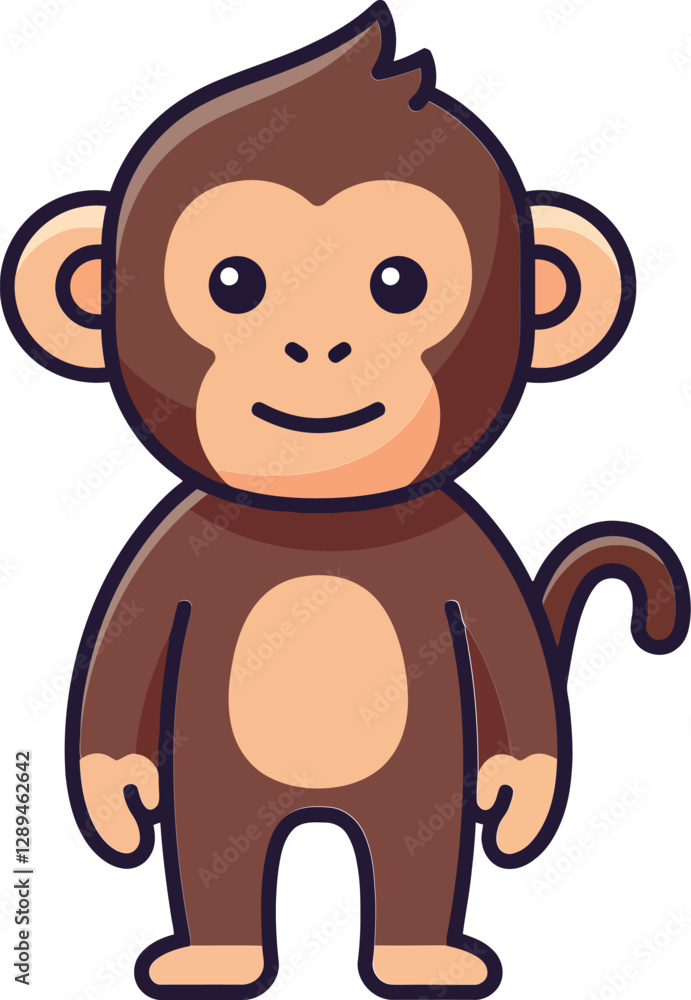Obraz premium Cute cartoon monkey character in flat design style with joyful expression in vector art