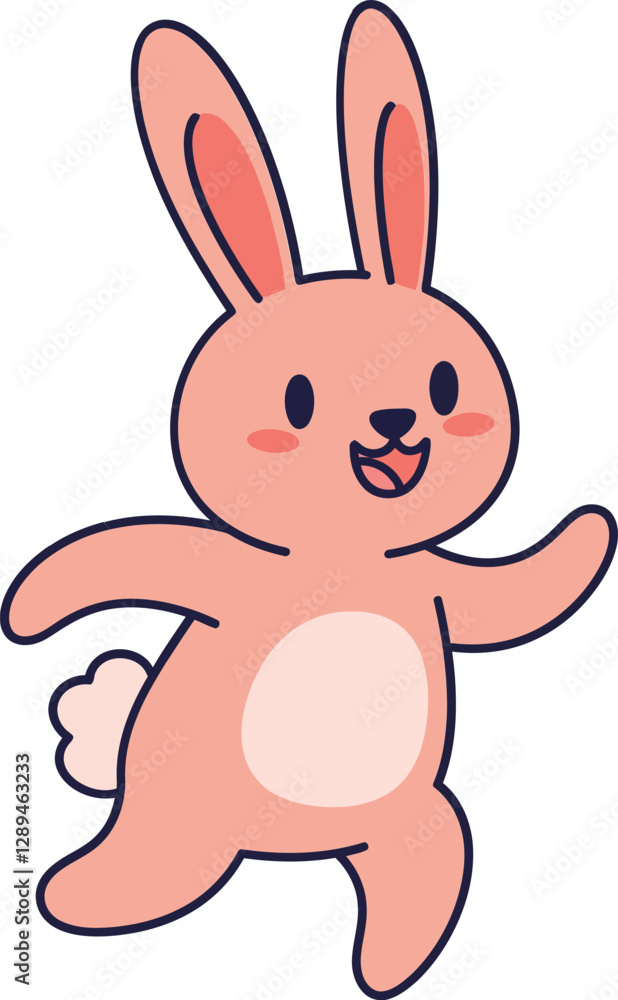 Cute pink rabbit character in a joyful running pose with flat design vector art Cute pink rabbit character in a joyful running pose with flat design vector art
