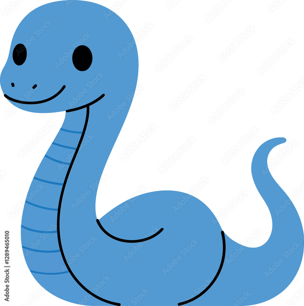 Fototapeta premium Cute blue snake with a friendly expression in minimal flat design vector illustration