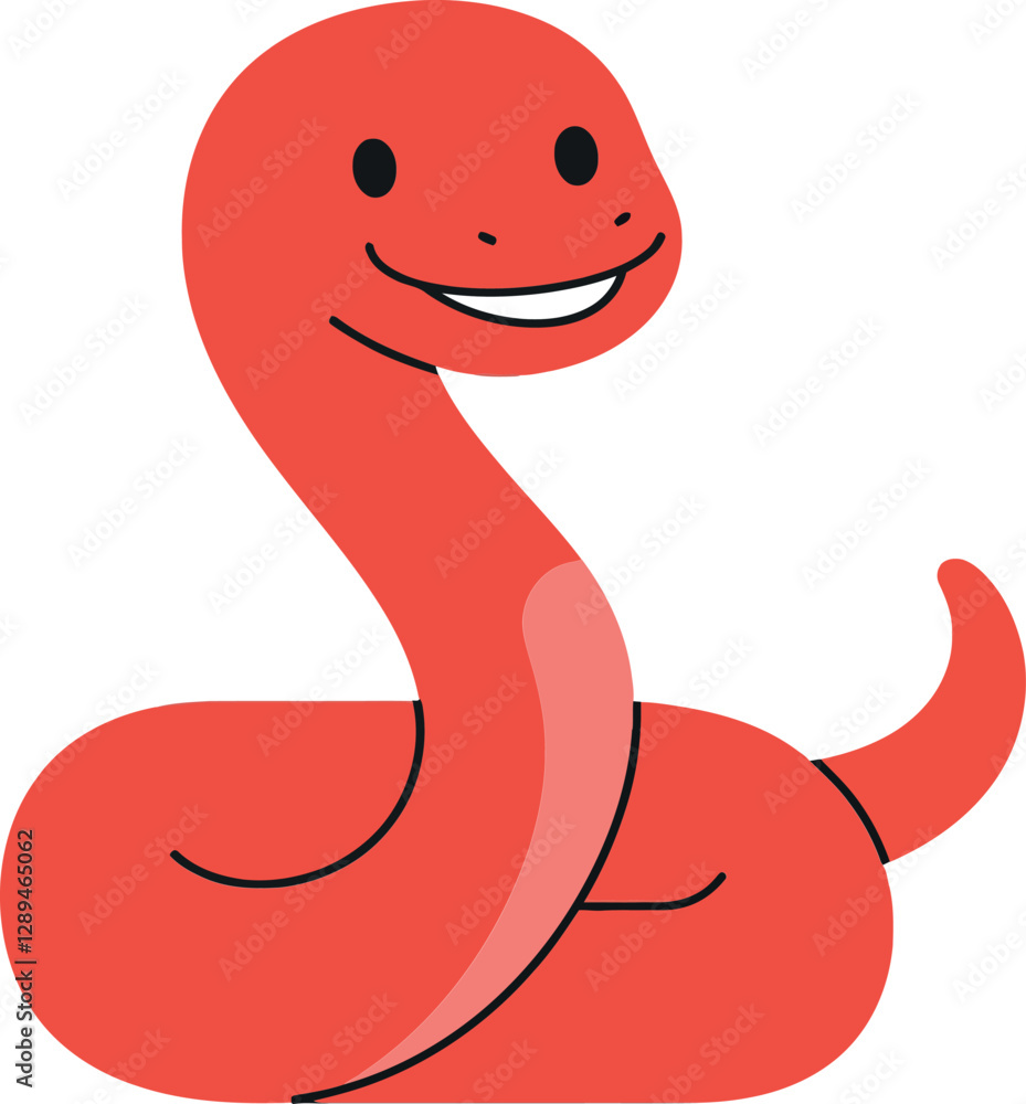 Fototapeta premium Friendly red snake character in a minimalistic design style showcasing a cheerful expression in vector illustration