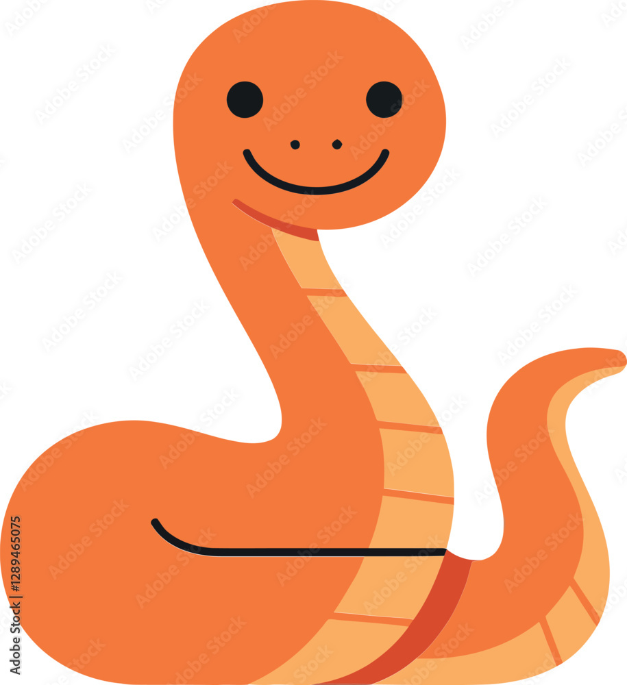 Cute orange snake character in flat design style smiling and coiling in vector illustration Cute orange snake character in flat design style smiling and coiling in vector illustration