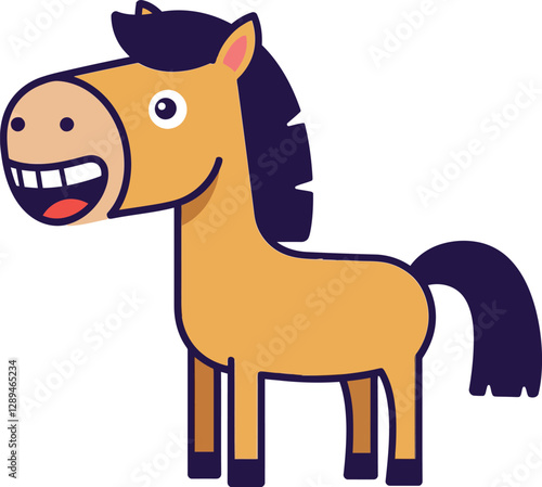 Happy cartoon horse with playful expression in a flat design vector illustration