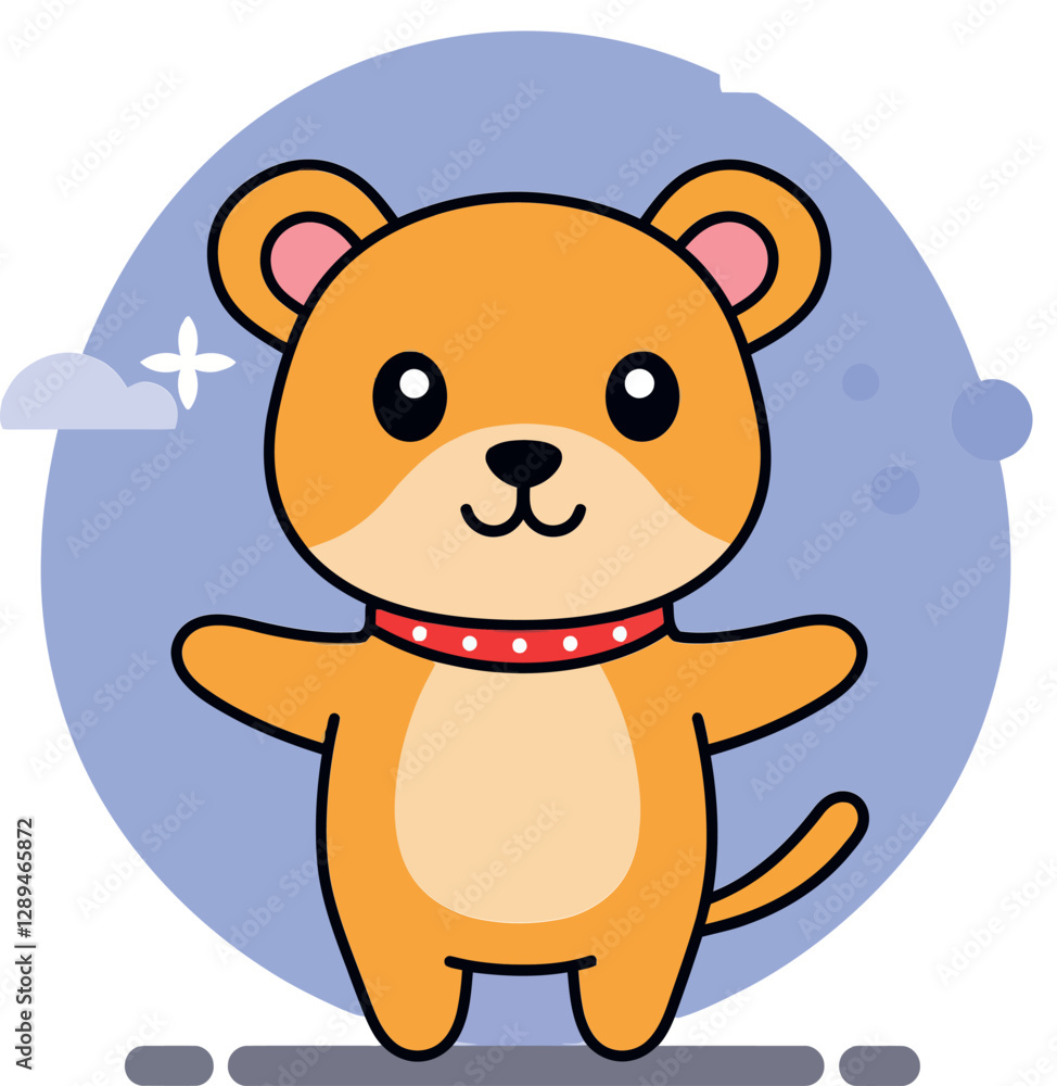 Cute cartoon dog character standing cheerfully in a flat style against a round background vector art Cute cartoon dog character standing cheerfully in a flat style against a round background vector art