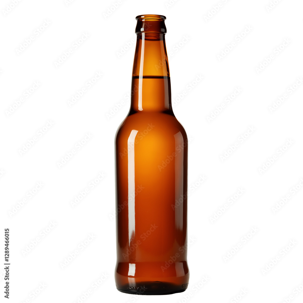 Amber glass beer bottle with upright posture showcasing clarity and smooth texture Amber glass beer bottle with upright posture showcasing clarity and smooth texture