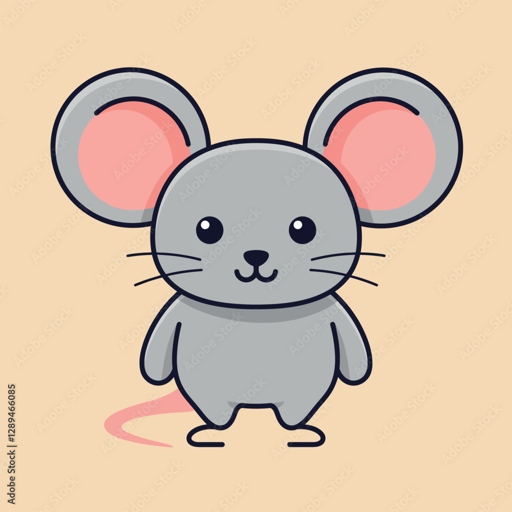 Cute gray mouse character with oversized ears in flat design vector art Cute gray mouse character with oversized ears in flat design vector art