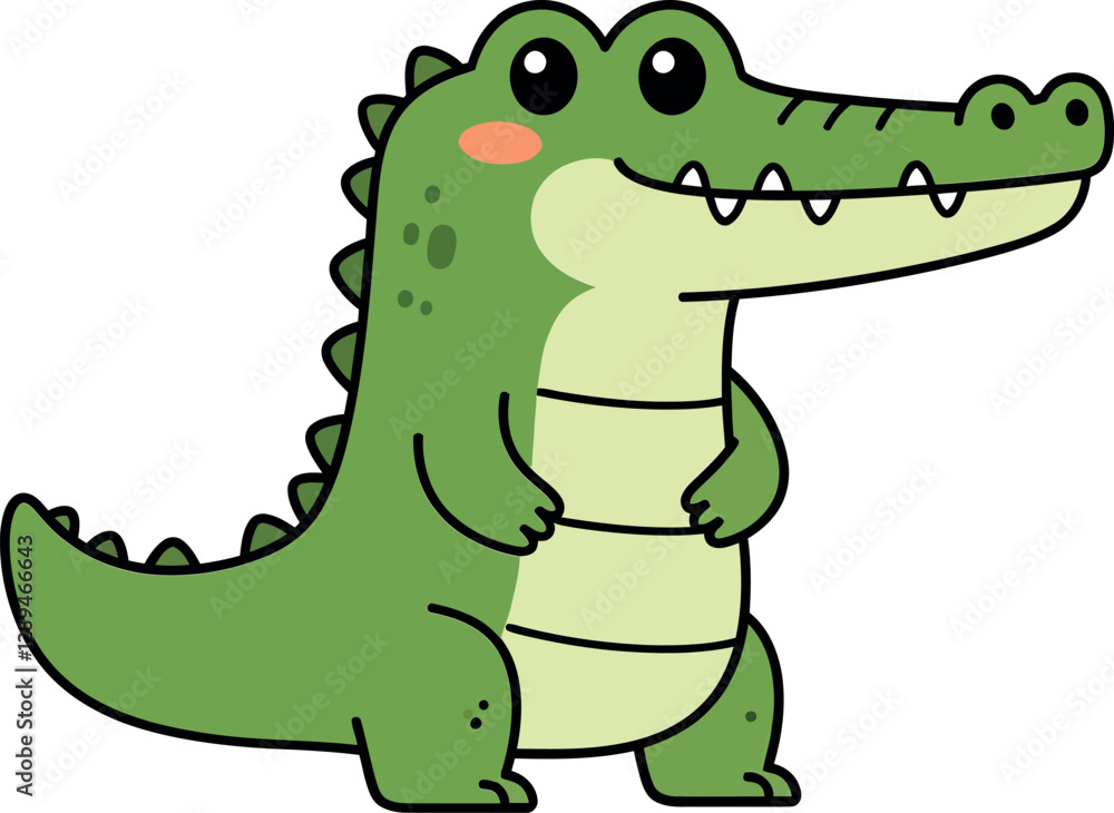 Naklejka premium Cute green crocodile character in playful pose, minimal style vector art