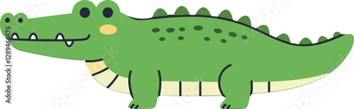 Cute green crocodile in a playful flat design style for vector art