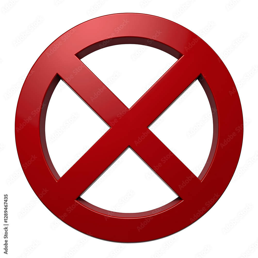 Red, glossy, circular prohibition symbol boldly conveying a ban on actions Red, glossy, circular prohibition symbol boldly conveying a ban on actions