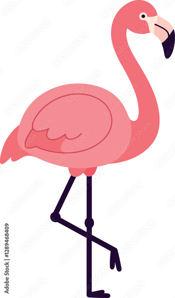 Fototapeta premium Pink flamingo standing on one leg in a minimal flat design vector illustration