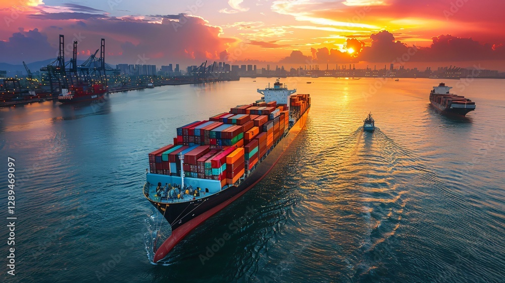 Obraz premium A global shipping port exporting wood pellet fuel, showcasing the growing demand for bioenergy and clean energy solutions worldwide