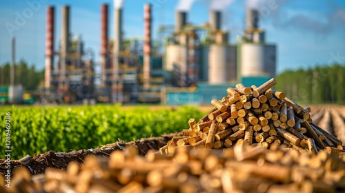 A high-tech wood pellet processing facility, efficiently converting biomass into bioenergy for clean energy solutions