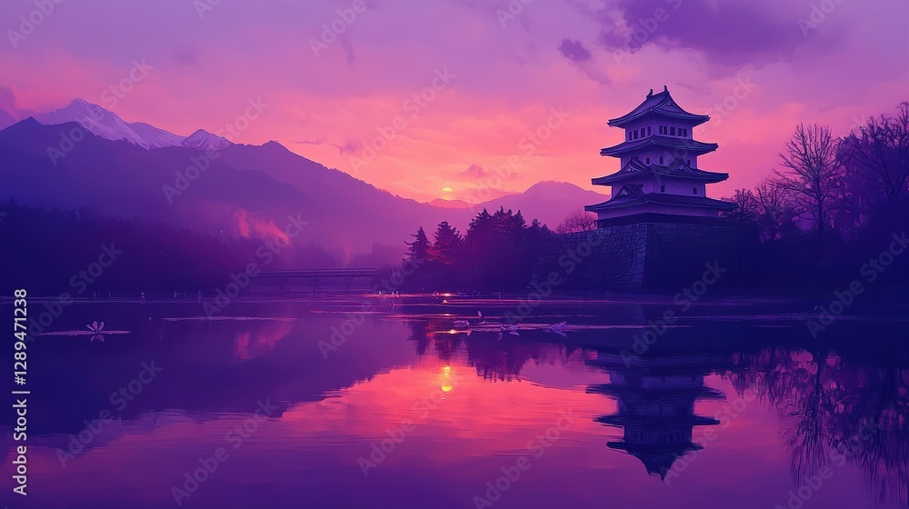 Matsumoto Castle at Twilight Reflecting in Calm Water Matsumoto Castle at Twilight Reflecting in Calm Water