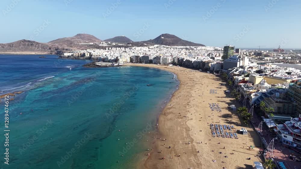 Stunning aerial views of Las Palmas de Gran Canaria showcasing the beautiful coastline and vibrant city life Stunning aerial views of Las Palmas de Gran Canaria showcasing the beautiful coastline and vibrant city life