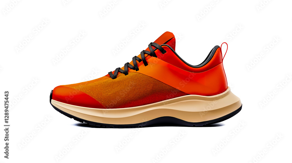 A pair of orange and black sneakers on a white background A pair of orange and black sneakers on a white background