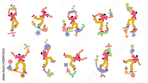 Instability concept. Risky and problem dangerous situation recent vector people balancing vector flat pictures