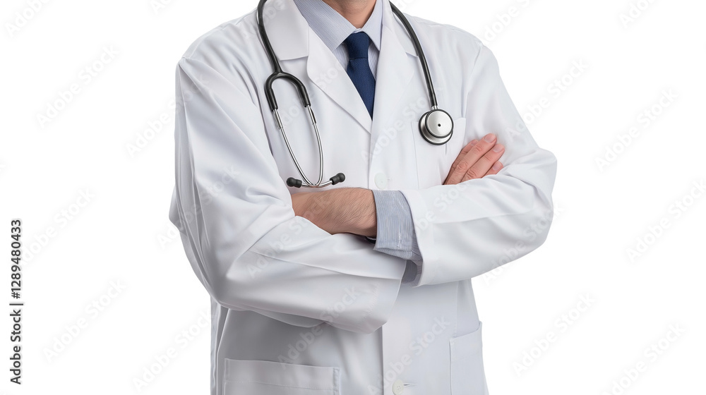 Doctor in a white lab coat, wearing stethoscope, confident and friendly expression, health professional, isolated on a white background, Doctor in a white lab coat, wearing stethoscope, confident and friendly expression, health professional, isolated on a white background,