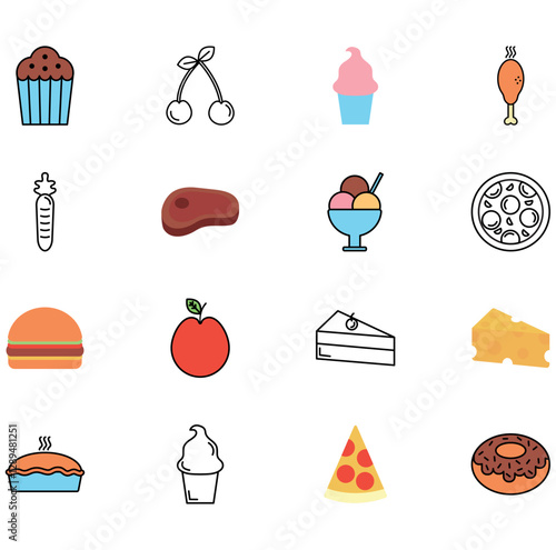 Set of vector food icons with white background